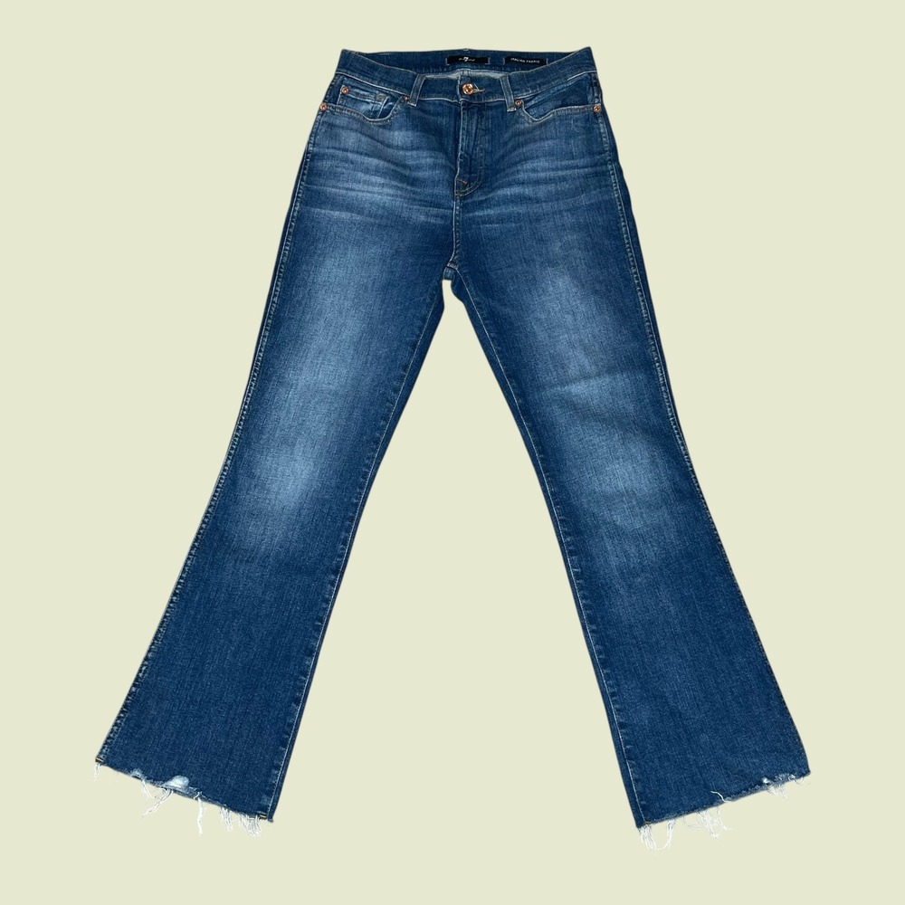 7 For‎ All Mankind Italian Fabric Flare Jeans Raw Hem Bootcut Whiskering W28 L27